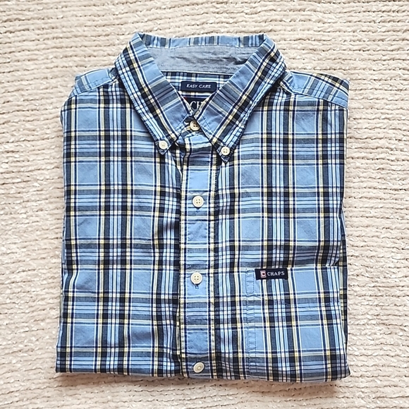 90'S Ralph Lauren CHAPS short sleeve button down check shirt men's size L vintage cotton navy blue type Vintage Second Hand